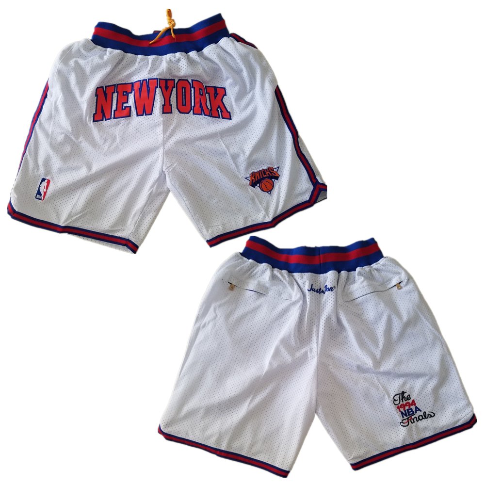 Men&acirc;��s New York Knicks White Stitched Basketball Zipper Pockets Shorts