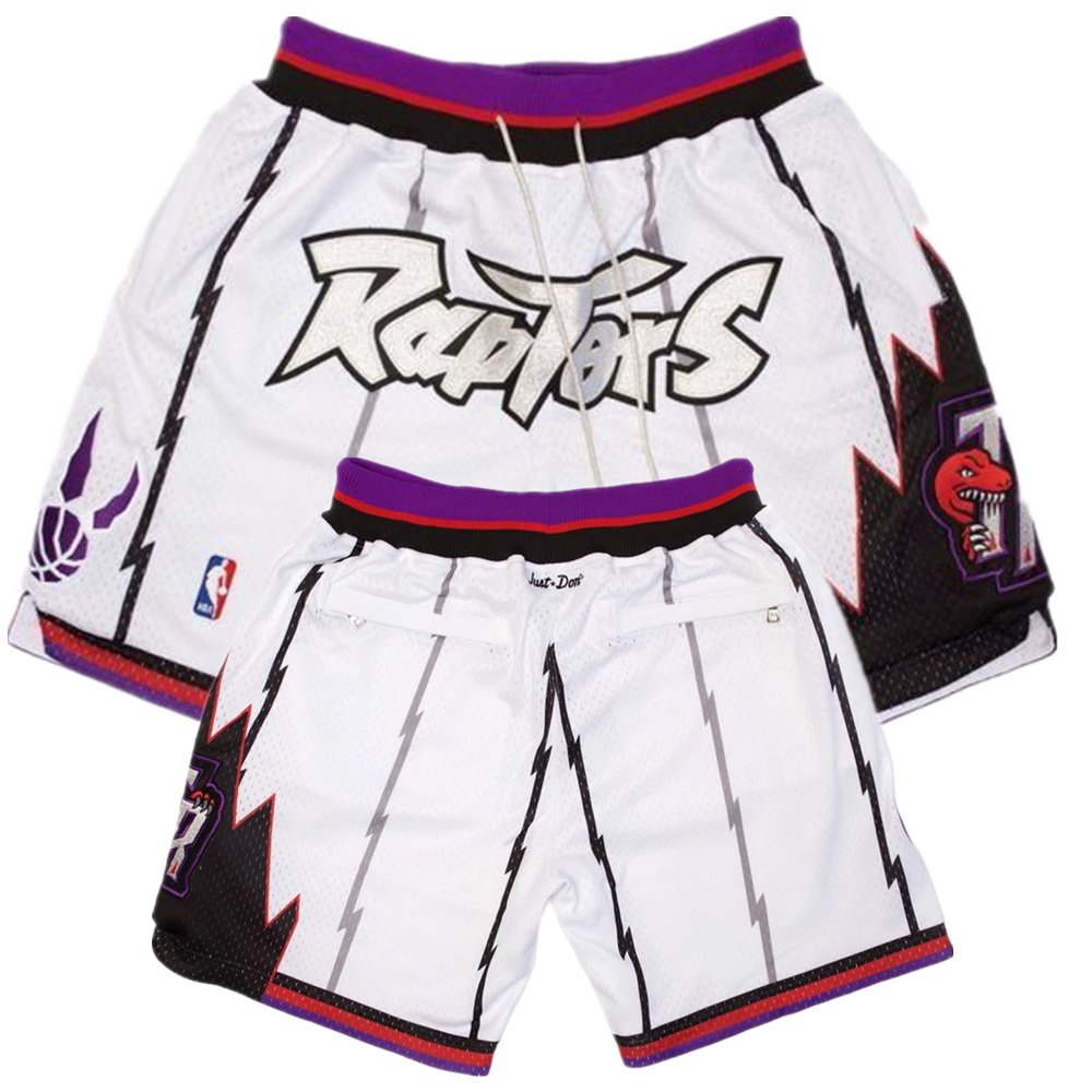Men&acirc;��s Toronto Raptors Throwback White Stitched Basketball Zipper Pockets Shorts