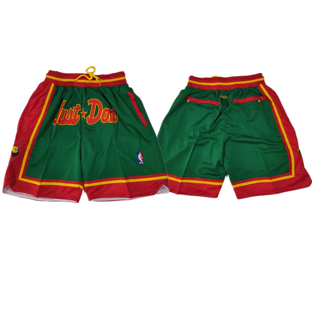 Men&acirc;��s Supersonic Green Embroidered Basketball Zipper Pockets Shorts