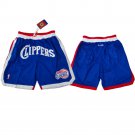 Men‘s Los Angeles Clippers Blue Embroidered Basketball Zipper Pockets Shorts
