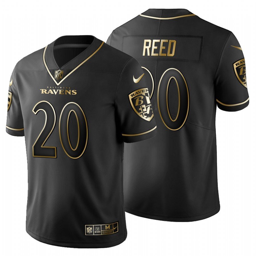 Men & Youth #20 Ed Reed Baltimore Ravens Black Golden Edition Jersey