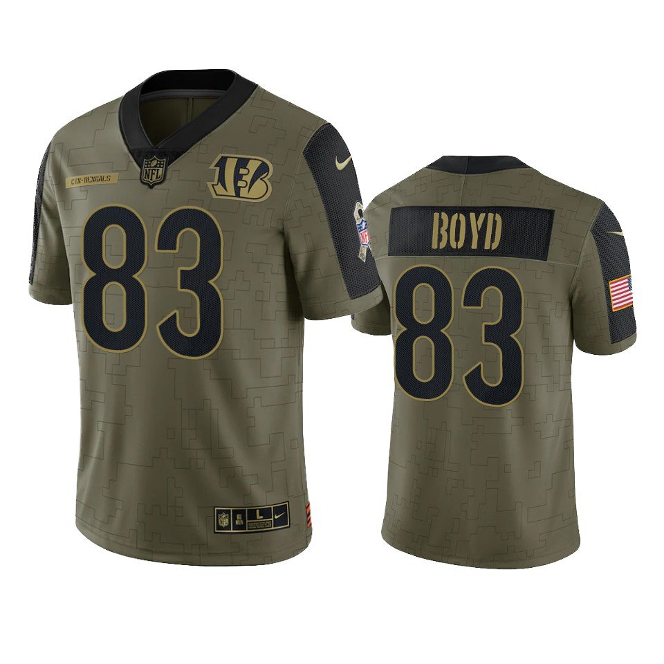 Men & Youth Kids #83 Tyler Boyd Cincinnati Bengals Salute to Service Limited Olive Green Jersey