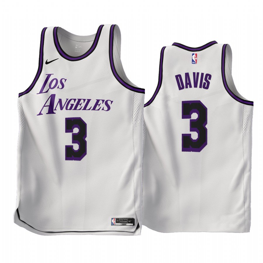 Nike Men's 2022-23 City Edition Los Angeles Lakers Anthony Davis #3 White Cotton T-Shirt, Large