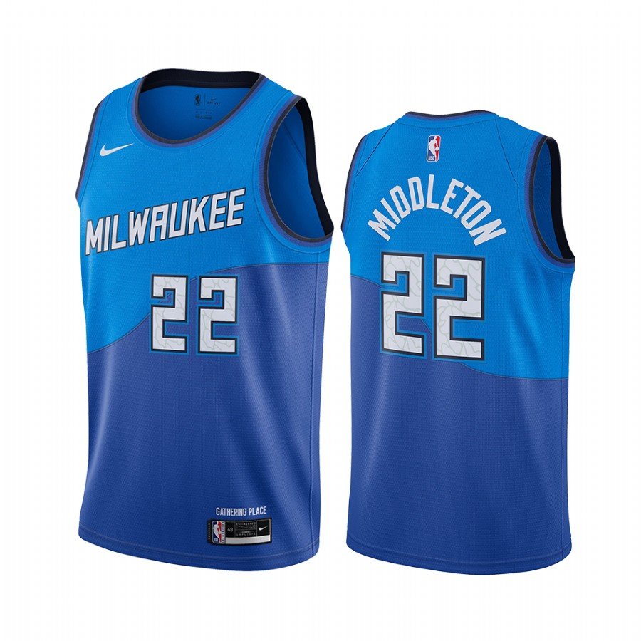 Men & Youth Kids #22 Khris Middleton Milwaukee Bucks 2021 City Edition Blue Jersey