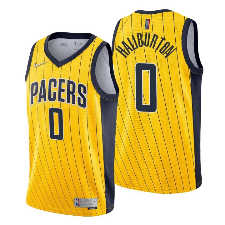 Men & Youth #0 Tyrese Haliburton Indiana Pacers Earned Edition Yellow Jersey