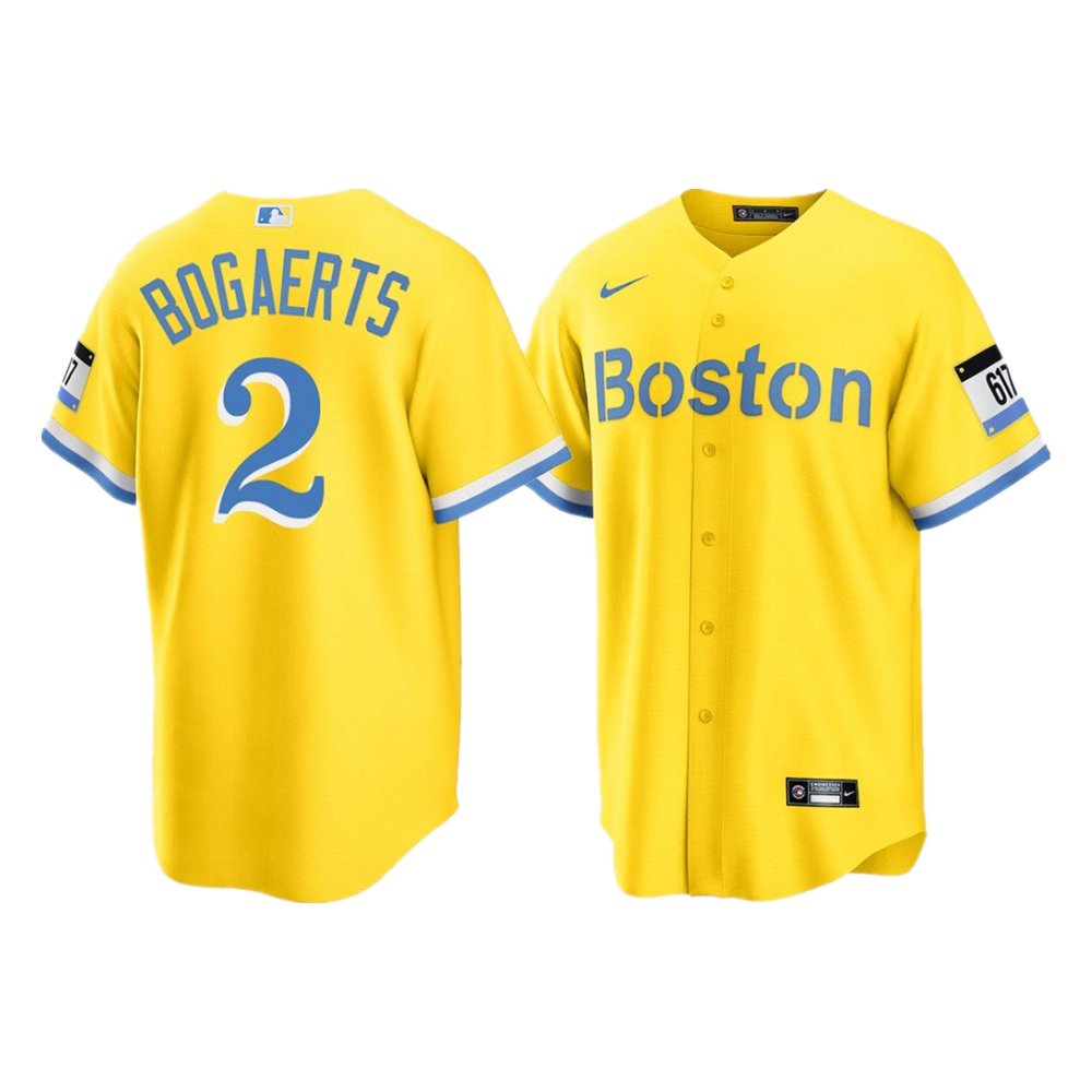 Men & Youth Kids #2 Xander Bogaerts Boston Red Sox 2021 City Connect Yellow Jersey