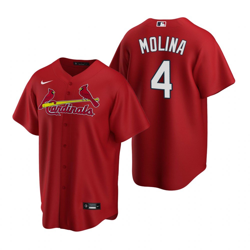 Men & Youth Kids #4 Yadier Molina St. Louis Cardinals Red Alternate Jersey