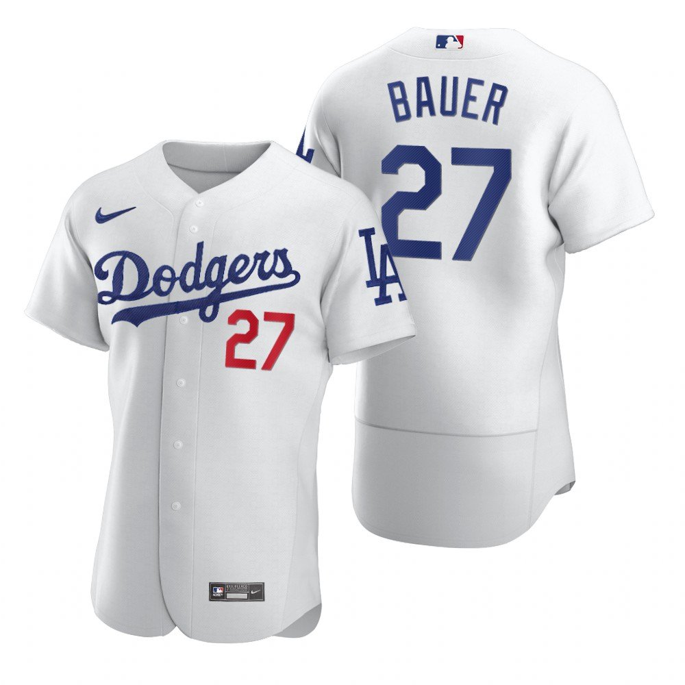 Men & Youth Kids #27 Trevor Bauer Los Angeles Dodgers Flex Base White Home Jersey
