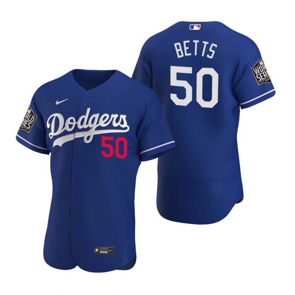 Men & Youth #50 Mookie Betts Los Angeles Dodgers 2020 World Series Champions Blue Jersey