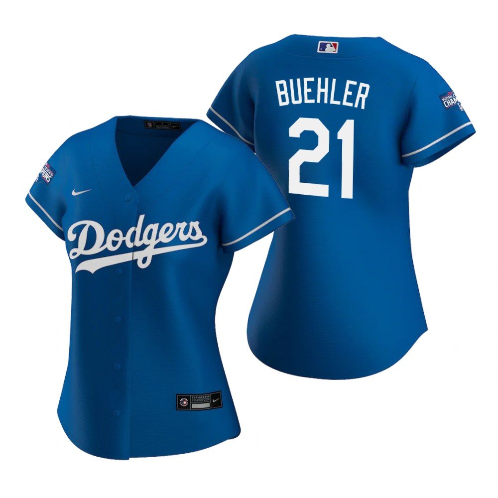 Women's #21 Walker Buehler Los Angeles Dodgers 2020 World Series Champions Blue Jersey