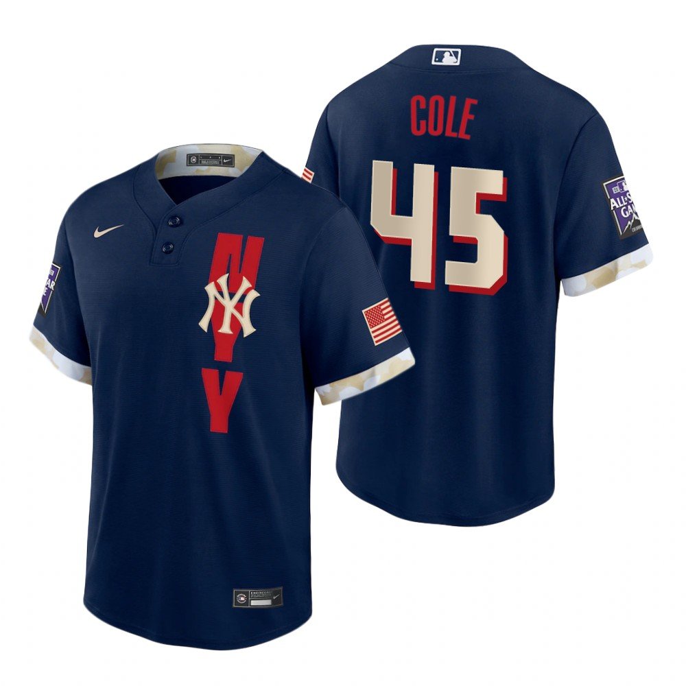 Men & Youth Kids #45 Gerrit Cole New York Yankees 2021 All-Star Game Navy Blue Jersey
