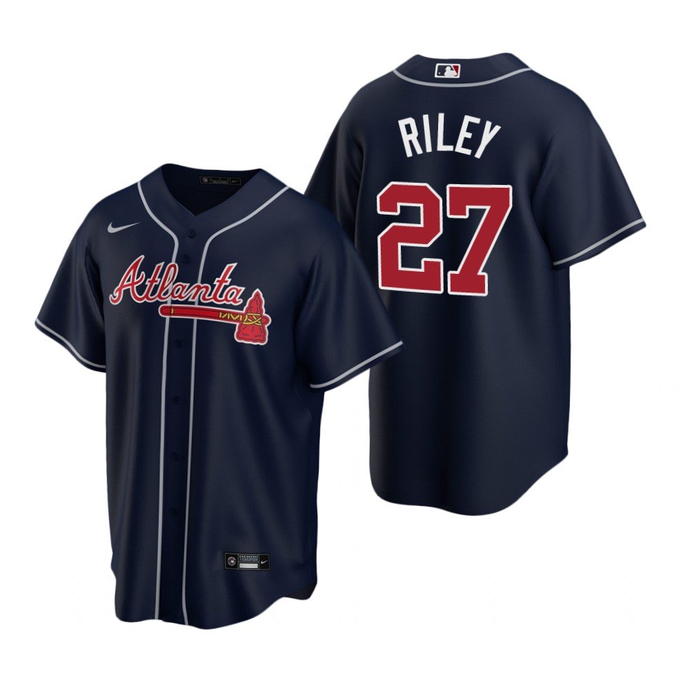 Men & Youth Kids #27 Austin Riley Atlanta Braves Navy Blue Alternate Jersey