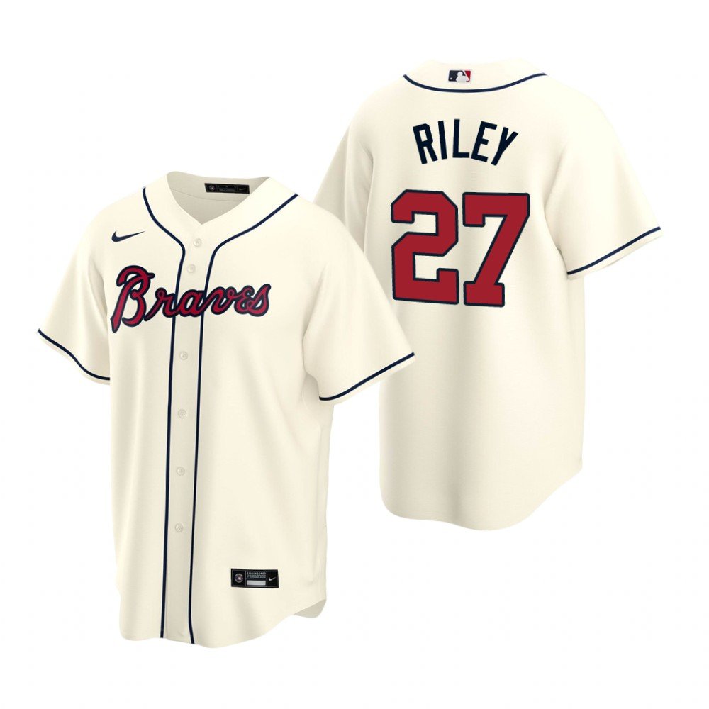 Men & Youth Kids #27 Austin Riley Atlanta Braves Cream Alternate Jersey