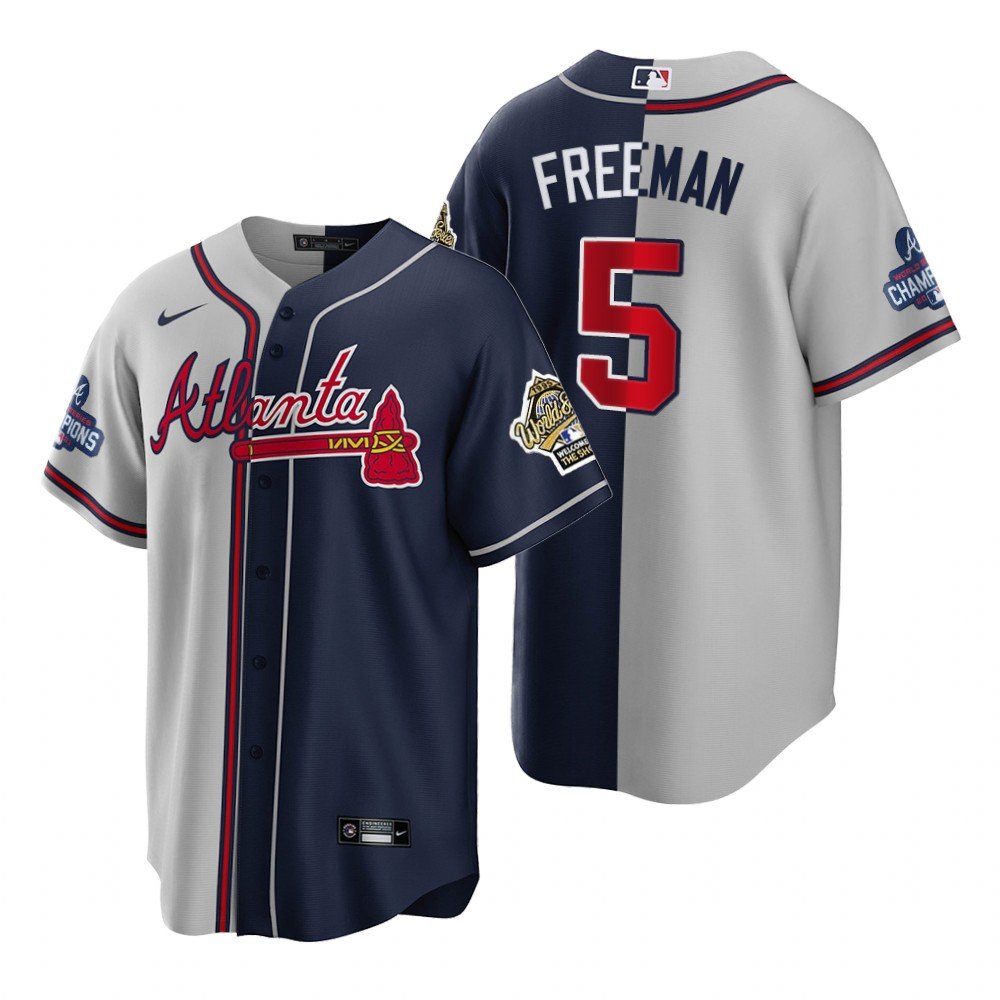 Men's #5 Freddie Freeman Atlanta Braves 2021 World Series Champions 1995 Throwback Split Jersey