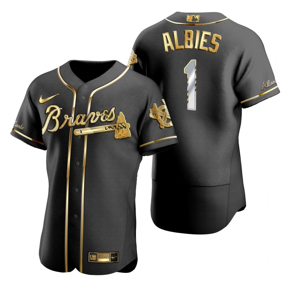 Men's #1 Ozzie Albies Atlanta Braves Black Golden Edition Jersey
