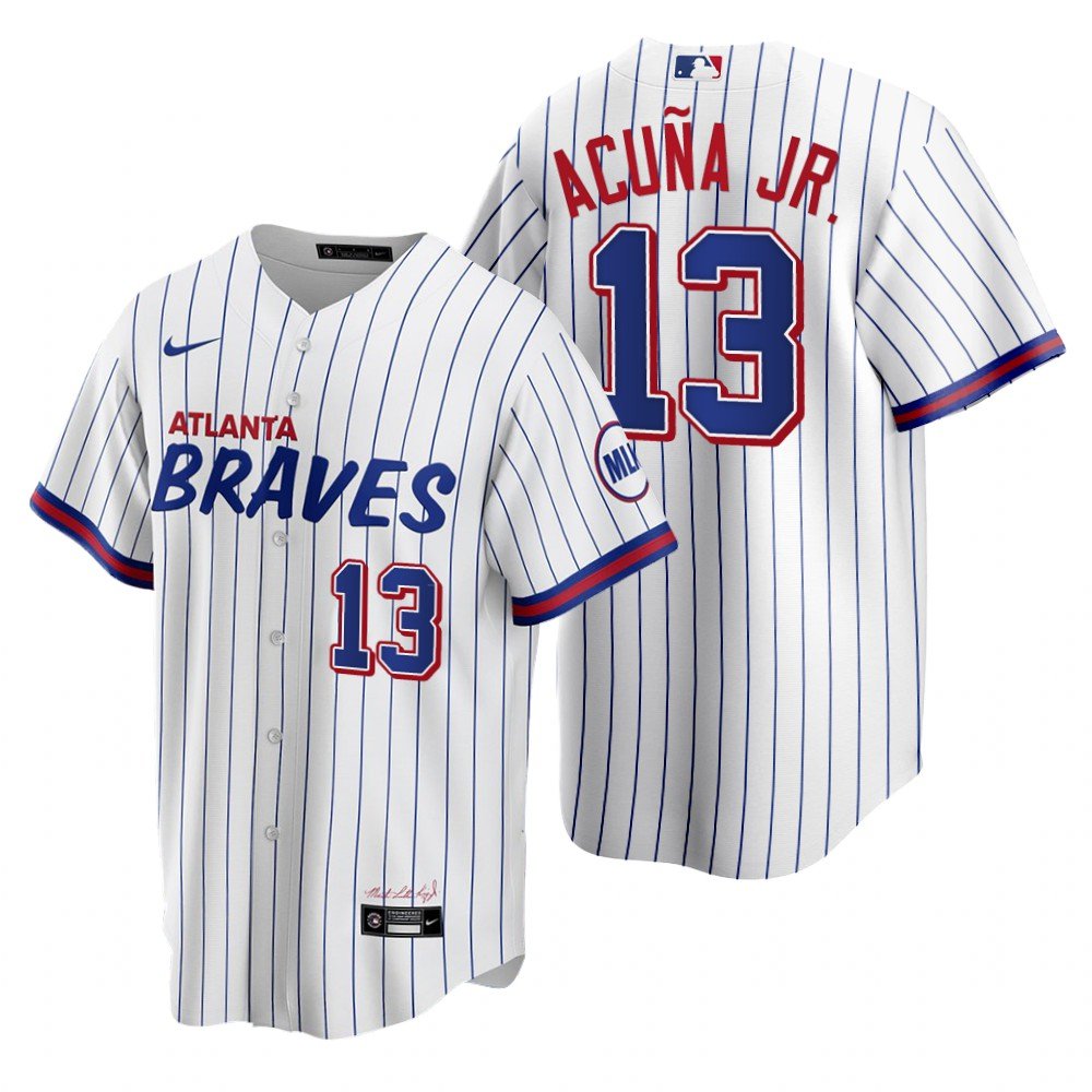 Men & Youth #13 Ronald Acuna Jr. Atlanta Braves 2021 City Connect White Home Jersey