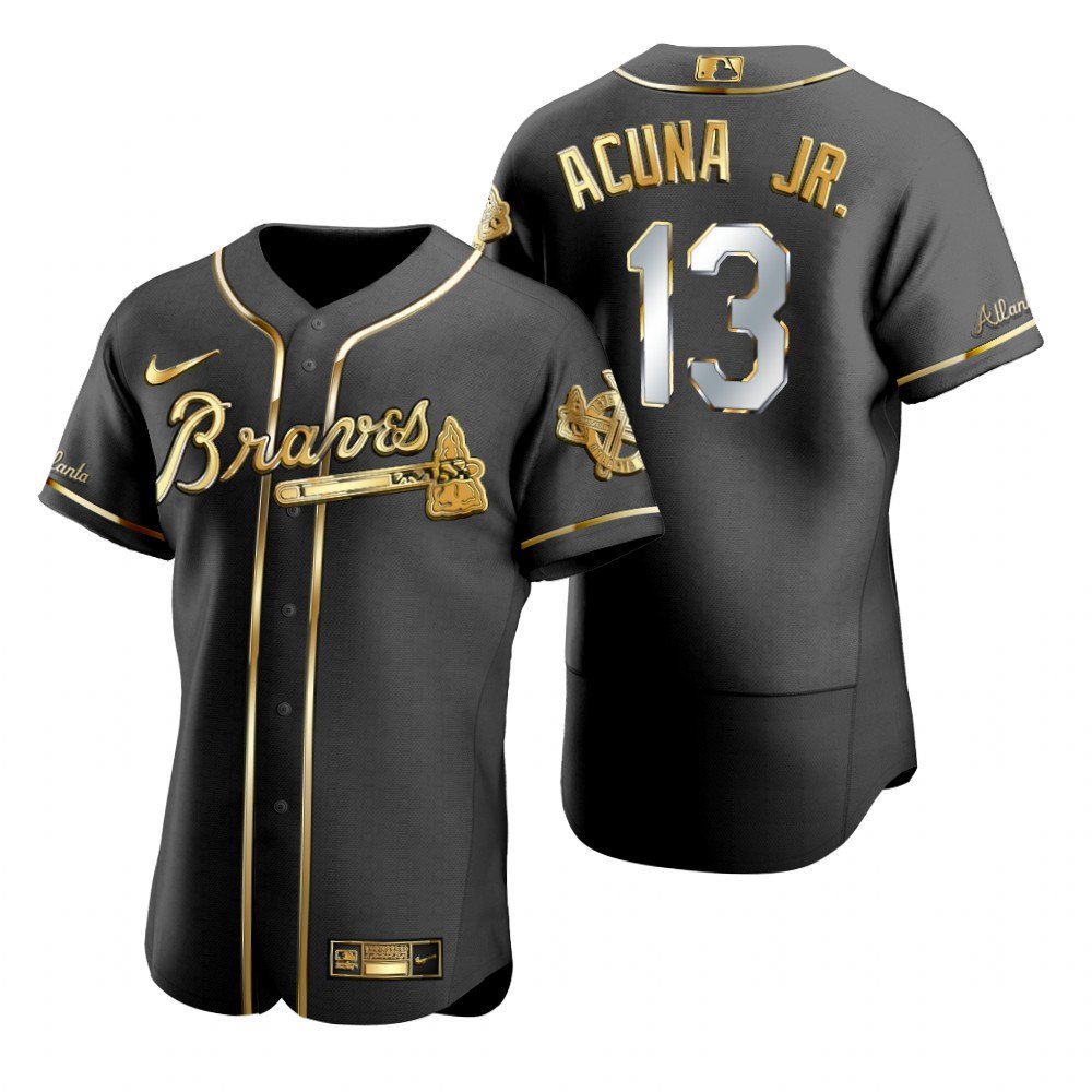 Men's #13 Ronald Acuna Jr. Atlanta Braves Black Golden Edition Jersey