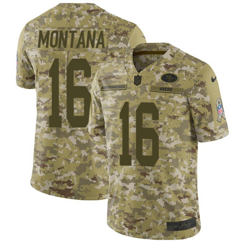 Men & Youth Kids #16 Joe Montana San Francisco 49ers Salute to Service Limited Camo Jersey