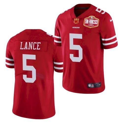 Men & Youth Kids #5 Trey Lance San Francisco 49ers Team Logo Color Rush Limited Red Jersey
