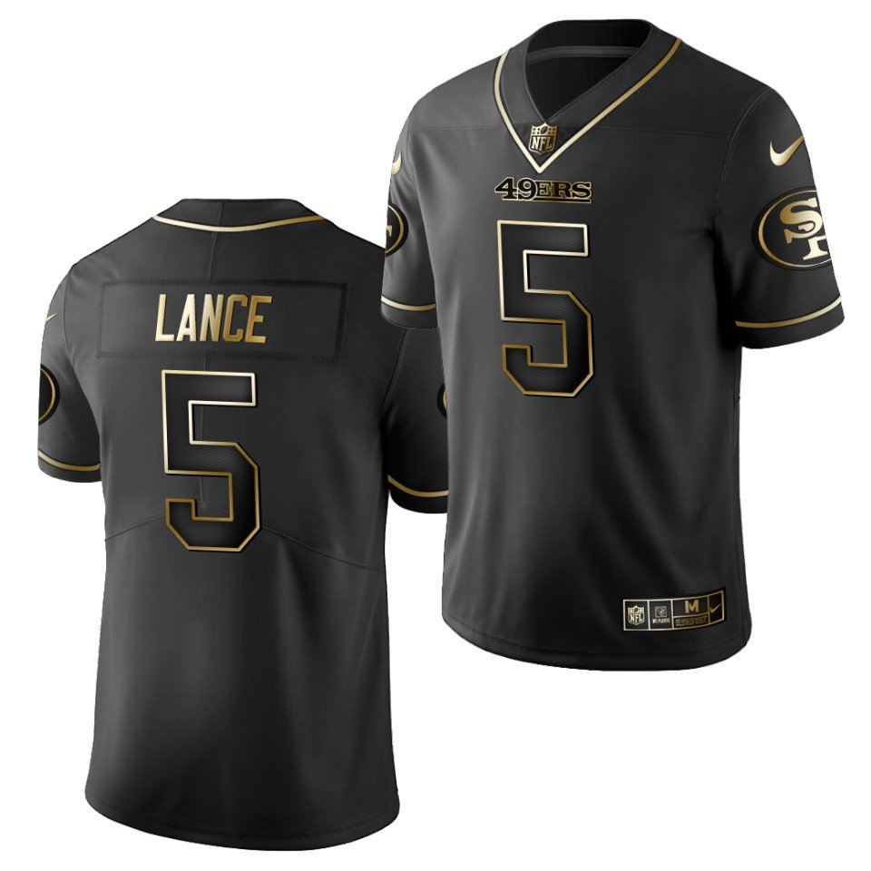 Men & Youth Kids #5 Trey Lance San Francisco 49ers Black Golden Edition Jersey