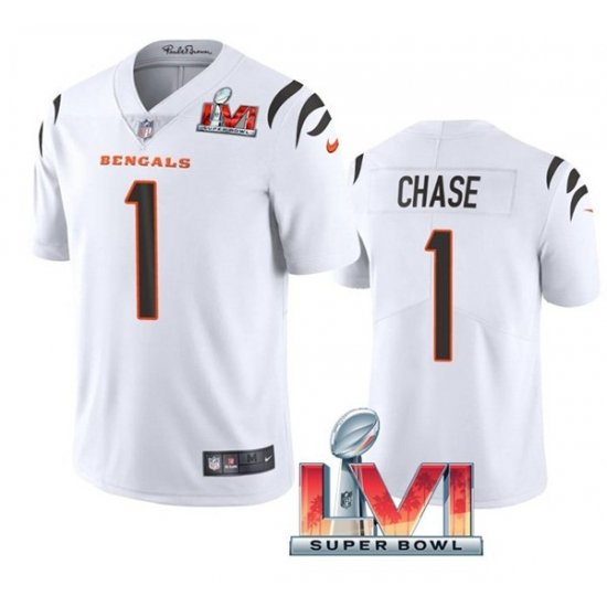 Men & Youth #1 Ja'Marr Chase Cincinnati Bengals Super Bowl LVI 56 Vapor Limited White Jersey