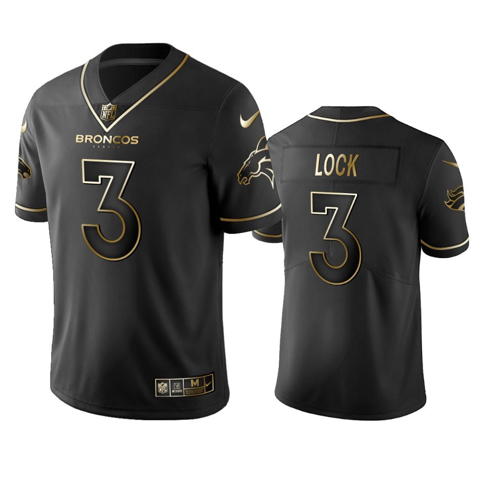 Men & Youth Kids #3 Drew Lock Denver Broncos Black Golden Edition Jersey