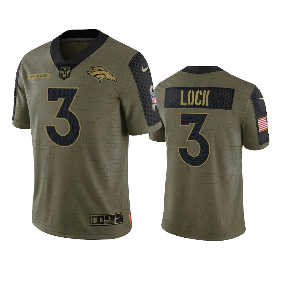 Men & Youth Kids #3 Drew Lock Denver Broncos 2021 Salute to Service Limited Olive Green Jersey