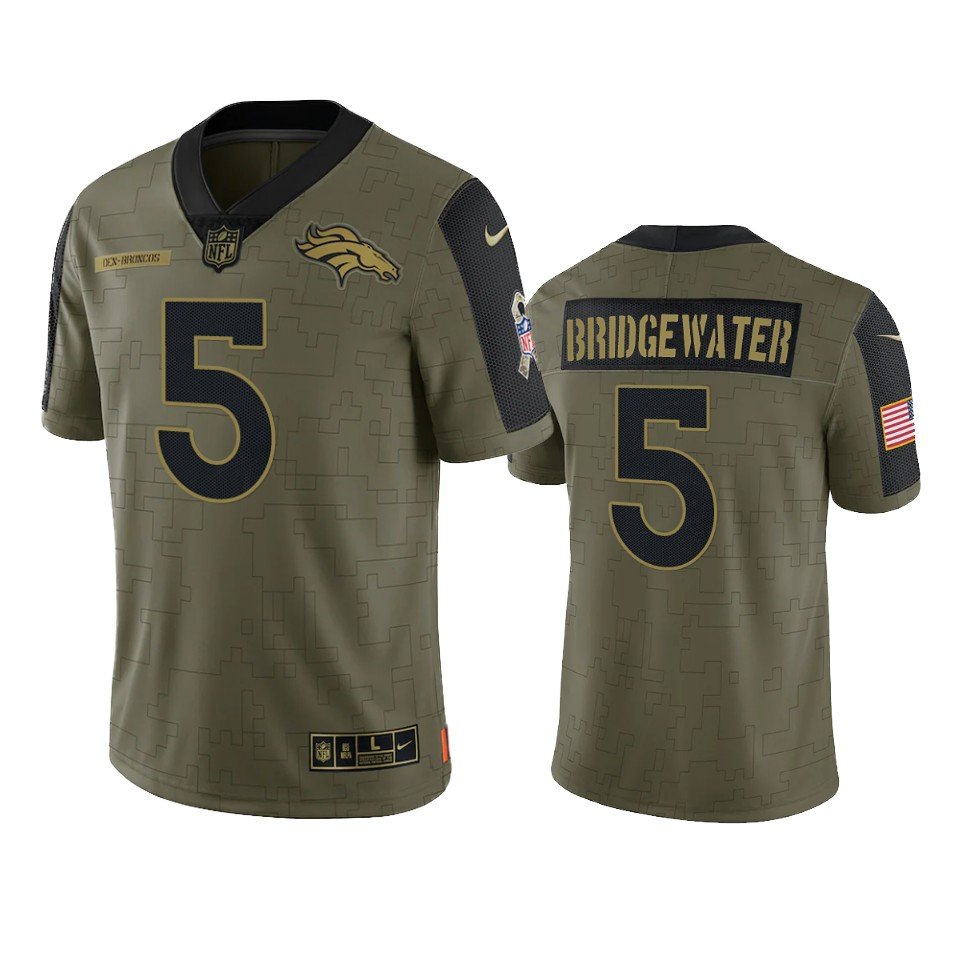 Men & Youth Kids #5 Teddy Bridgewater Denver Broncos 2021 Salute to Service Limited Olive Jersey