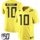 Men & Youth Kids #10 Justin Herbert Oregon Duck Yellow Jersey