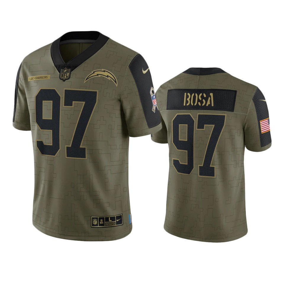 Men & Youth Kids #97 Joey Bosa Los Angeles Chargers 2021 Salute to Service Limited Olive Jersey