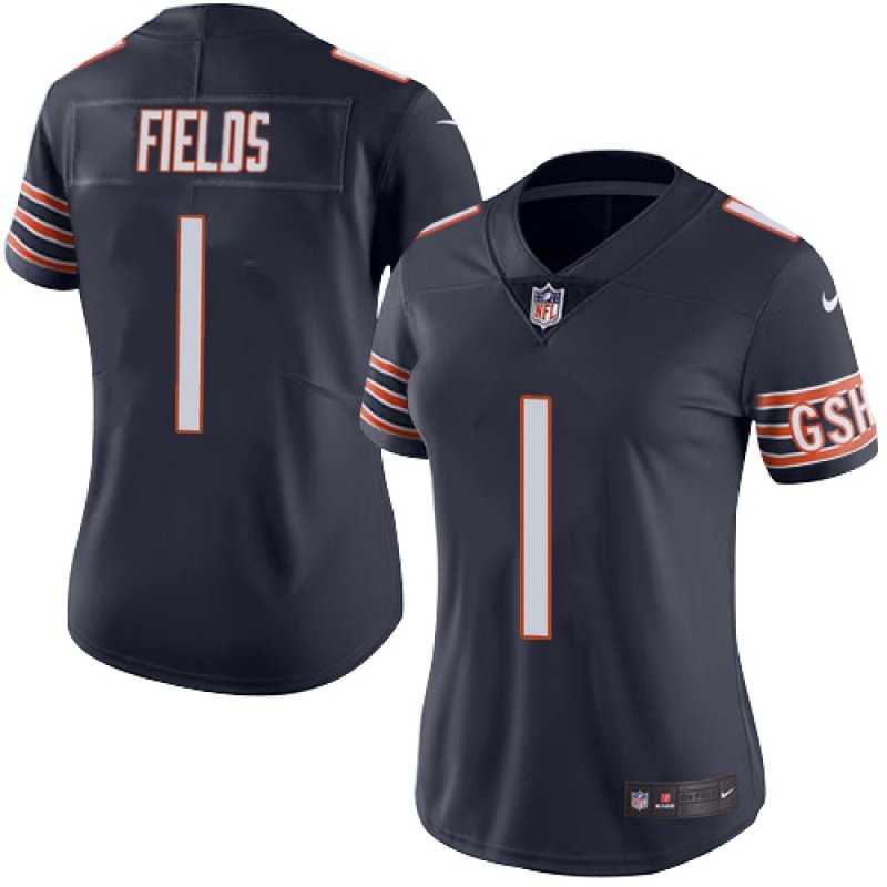 Women's #1 Justin Fields Chicago Bears Vapor Limited Navy Blue Jersey