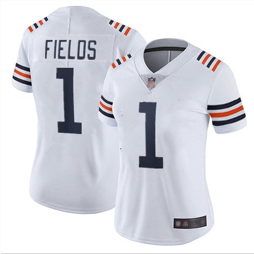Women's #1 Justin Fields Chicago Bears Vapor Limited White Jersey