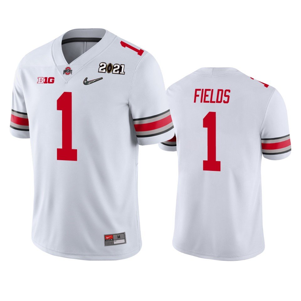 Men & Youth #1 Justin Fields Ohio State Buckeyes National Champion White Jersey