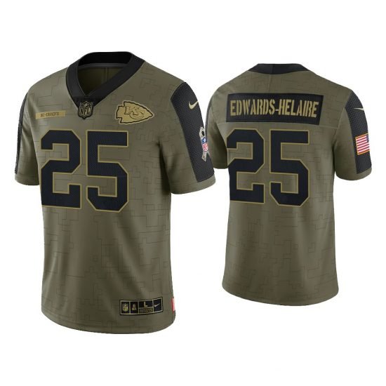 Men & Youth #25 Clyde Edwards-Helaire Kansas City Chiefs 2021 Salute to Service Limited Olive Jersey