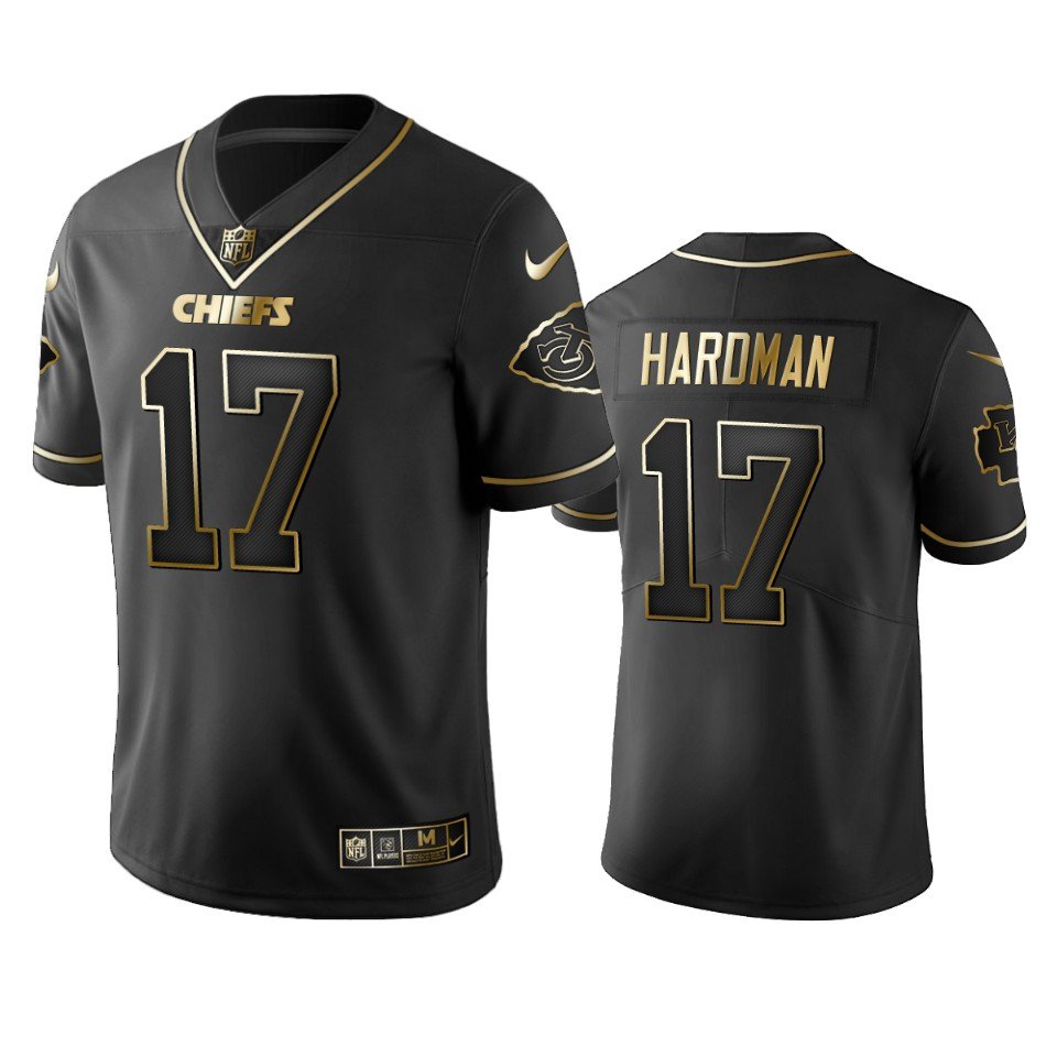 Men & Youth Kids #17 Mecole Hardman Kansas City Chiefs Black Golden Edition Jersey