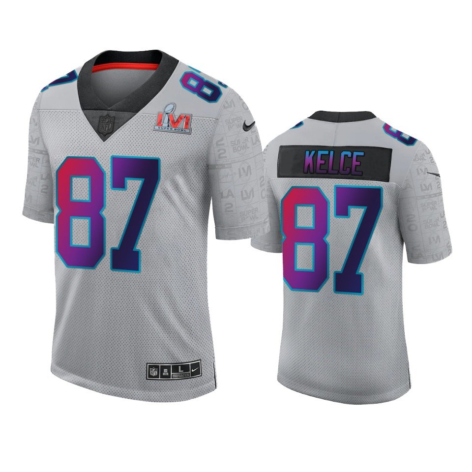 Men's #87 Travis Kelce Kansas City Chiefs Super Bowl LVI Limited Gray Jersey