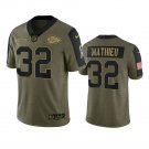 Men & Youth Kids #32 Tyrann Mathieu Kansas City Chiefs 2021 Salute to Service Limited Olive Jersey