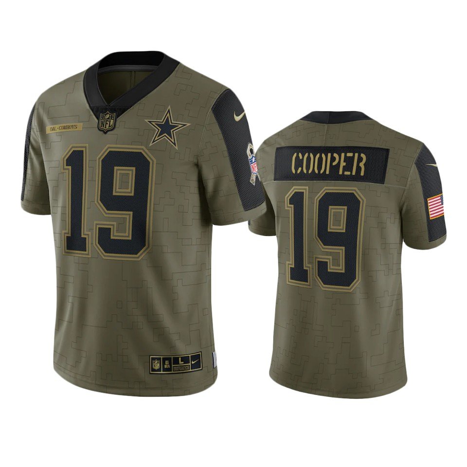 Men & Youth Kids #19 Amari Cooper Dallas Cowboys 2021 Salute to Service Limited Olive Green Jersey
