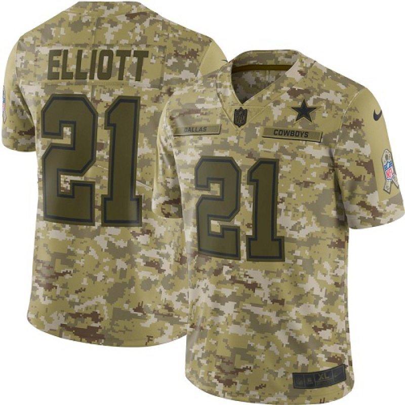 Men & Youth Kids #21 Ezekiel Elliott Dallas Cowboys Salute to Service Camo Jersey