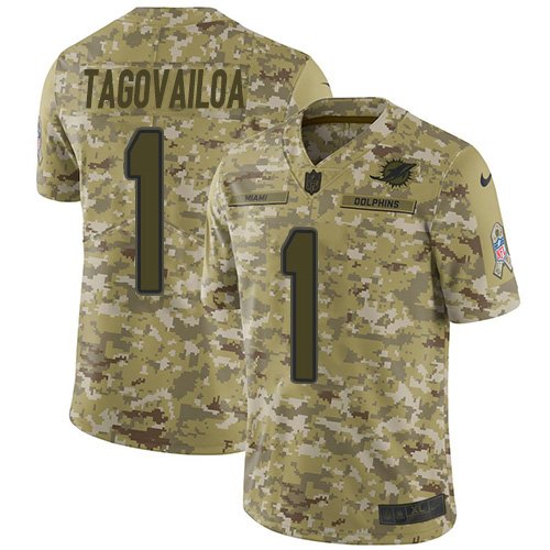 Men & Youth Kids #1 Tua Tagovailoa Miami Dolphins Salute to Service Limited Camo Jersey