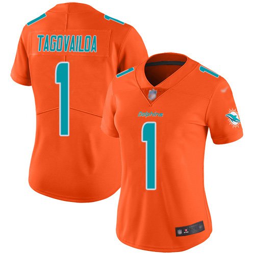 Women's #1 Tua Tagovailoa Miami Dolphins Color Rush Limited Orange Jersey