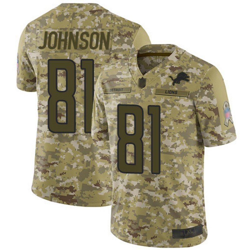 Men & Youth Kids #81 Calvin Johnson Detroit Lions Salute To Service Limited Camo Jersey