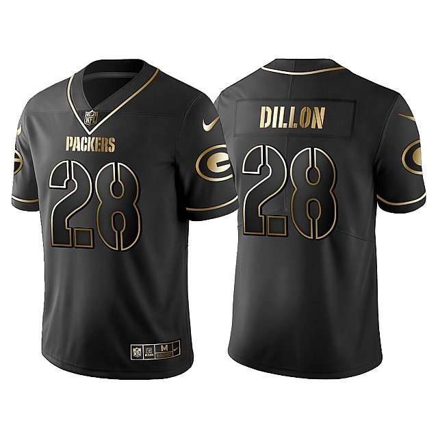 Men & Youth Kids #28 A.J. Dillon Green Bay Packers Black Golden Edition Jersey
