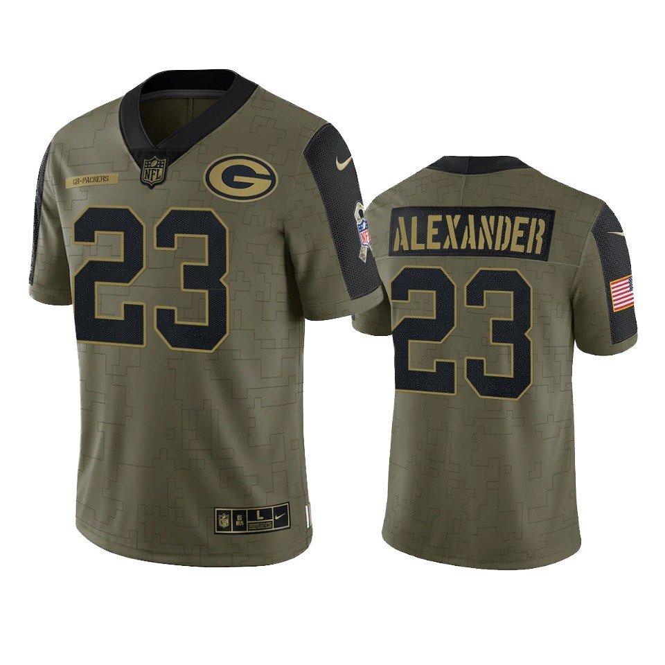 Men & Youth Kids #23 Jaire Alexander Green Bay Packers 2021 Salute To Service Limited Olive Jersey