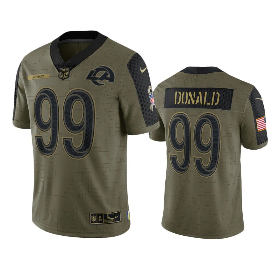 Men & Youth #99 Aaron Donald Los Angeles Rams 2021 Salute to Service Limited Olive Jersey