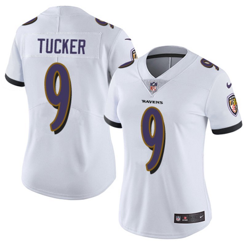 Women's #9 Justin Tucker Baltimore Ravens Color Rush Limited White Jersey