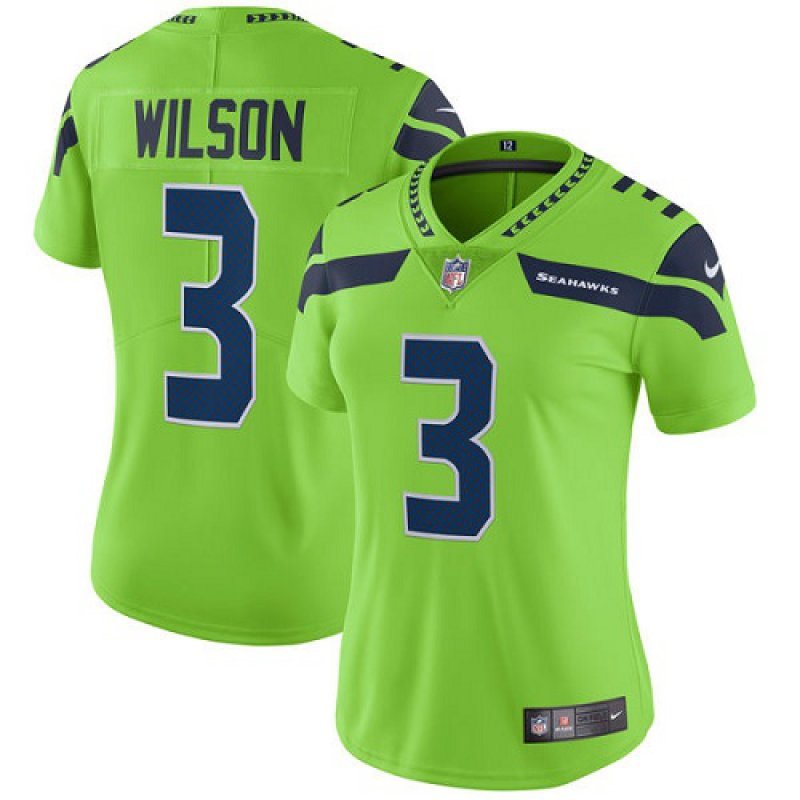 Women's #3 Russell Wilson Seattle Seahawks Color Rush Limited Green Jersey