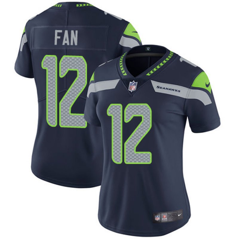 Women's #12 Fan Seattle Seahawks Color Rush Limited Navy Blue Jersey