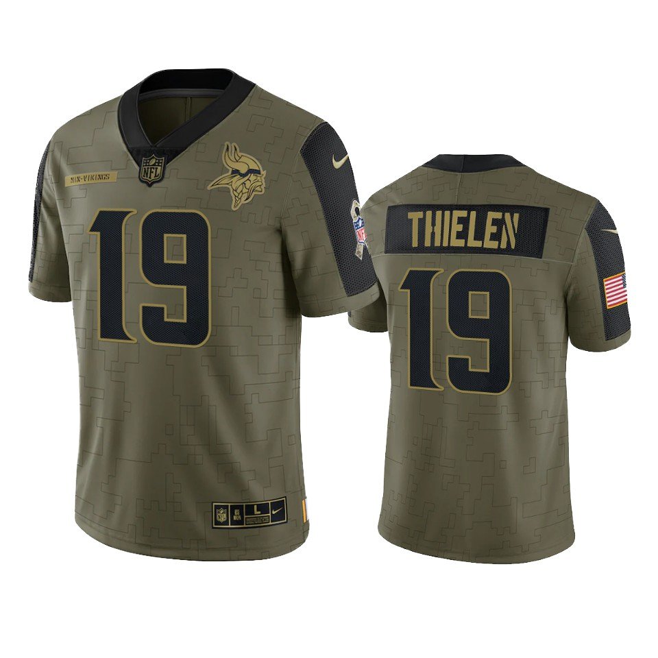 Men & Youth #19 Adam Thielen Minnesota Vikings 2021 Salute to Service Limited Olive Jersey