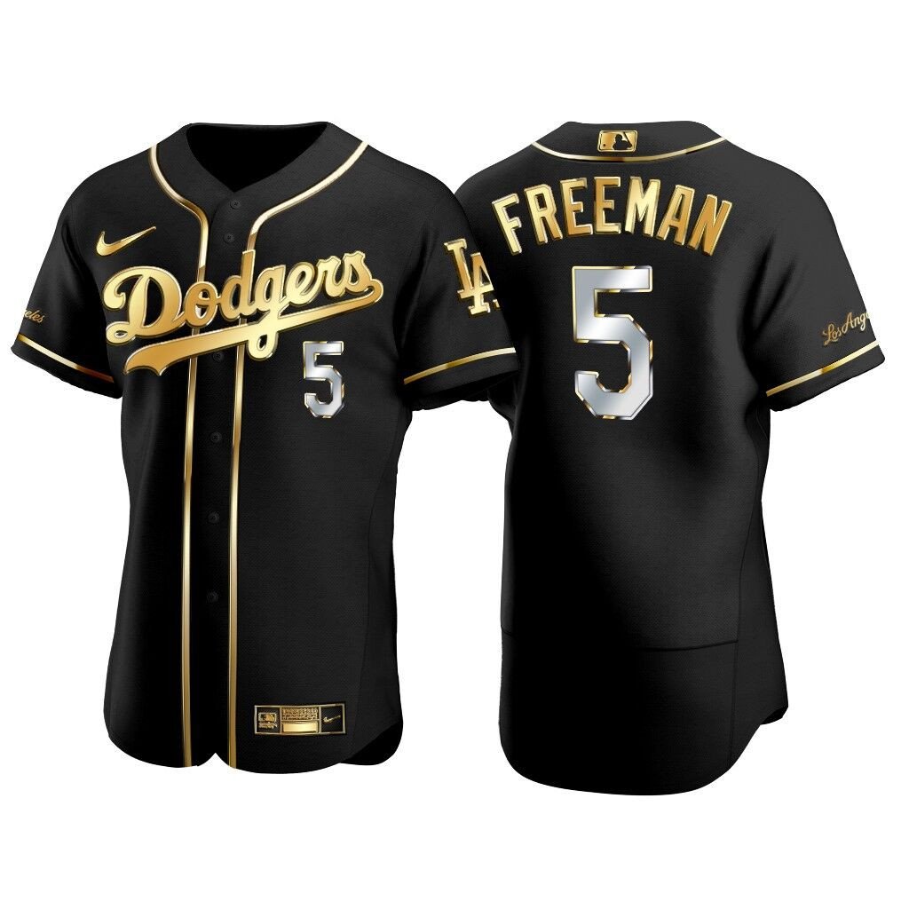 Men's #5 Freddie Freeman Altanta Braves Black Golden Edition Jersey